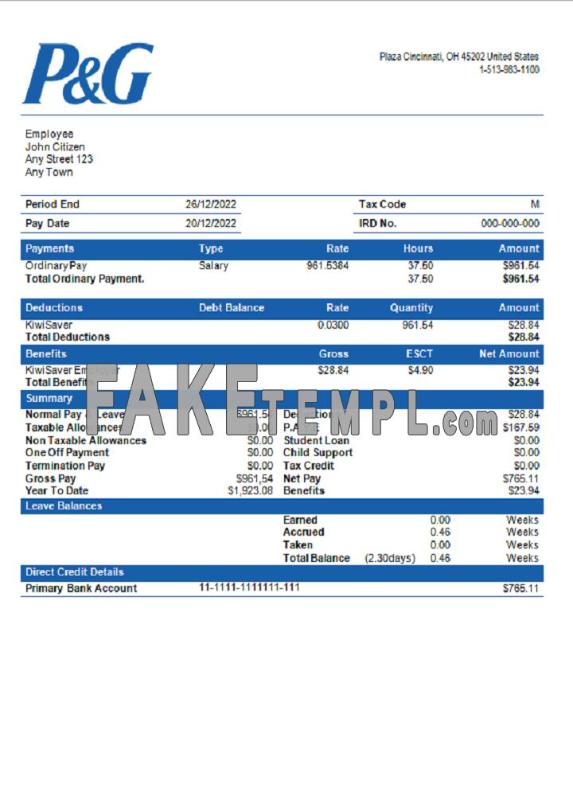 USA Procter & Gamble consumer fake products company Word and PDF template